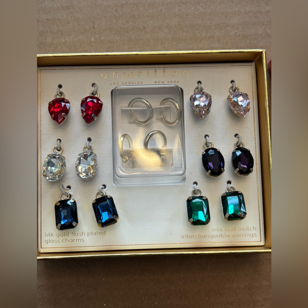 Colorful Gemstone Earring Set glass charms silver mix match gifts holiday party - Picture 6 of 6